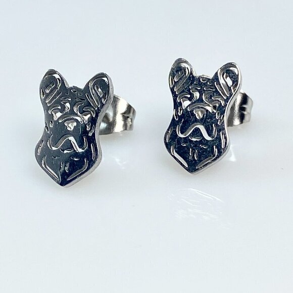 Tiny French Boxer Stud Earrings Stainless Steel - Picture 5 of 7